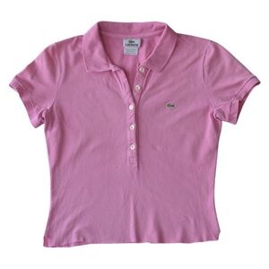 Lacoste Bubblegum Pink Button Down Polo Crop Top Shirt